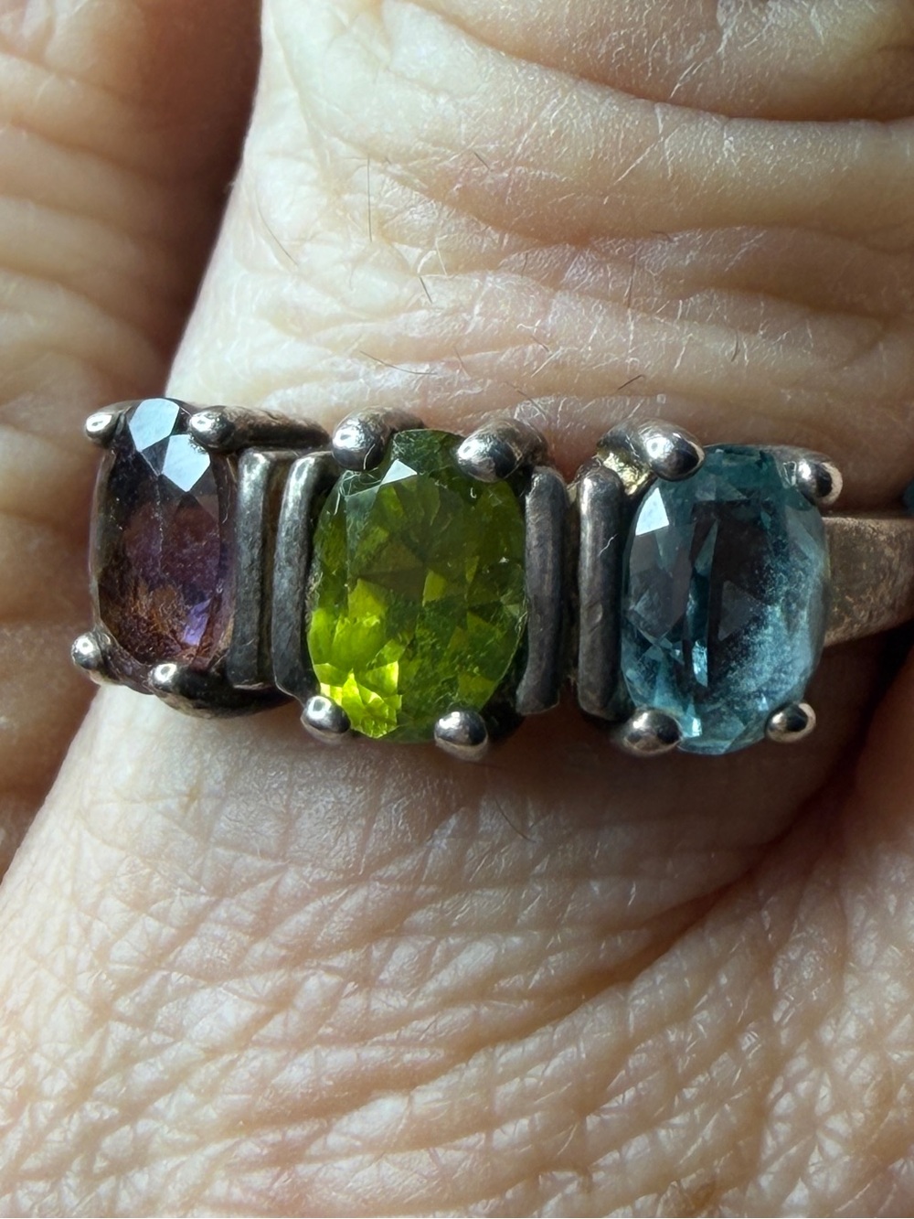 Sterling Silver Trio Gemstone Ring size 10